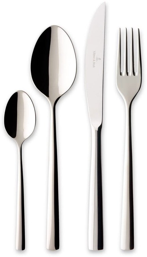Kadum - 16-delige bestekset moderne bestekset van roestvrij staal, 4 x soeplepel, 4 x tafelvork, 4 x dinermessen, 4 x theelepel (mat en goud