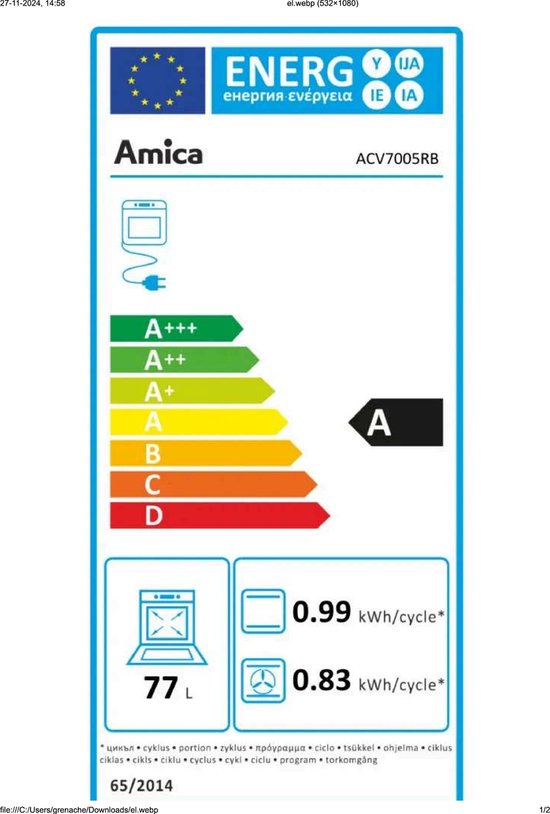 Amica ACI7005RN Inductiefornuis 3 zones - Airfry - 11 kookfuncties