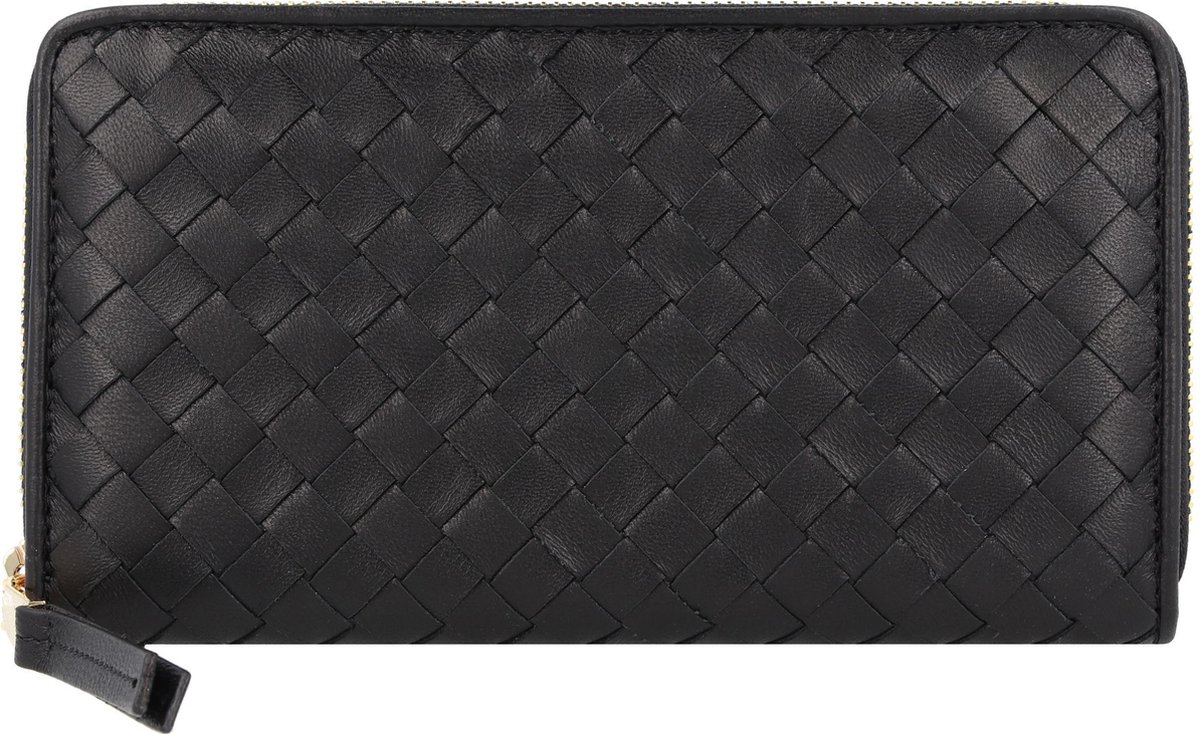 abro Leren Portemonnee Leather Piuma Weaving Zip Wallet Black / Gold Zwart