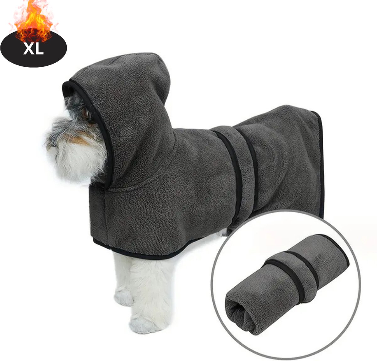 Bovista Hondenbadjas - Hondenhanddoek - Voor Honden - Hondenkleding - Hondentrui - Hoodie - Sneldrogend - Donkergrijs - XL