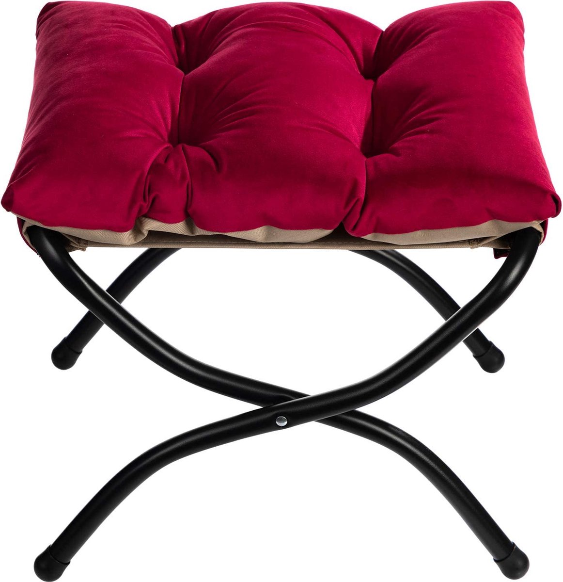 Goodivery ® Stijlvolle Opvouwbare Voetenbank Met Metalen Poten En Fluwelen Bekleding In Rood