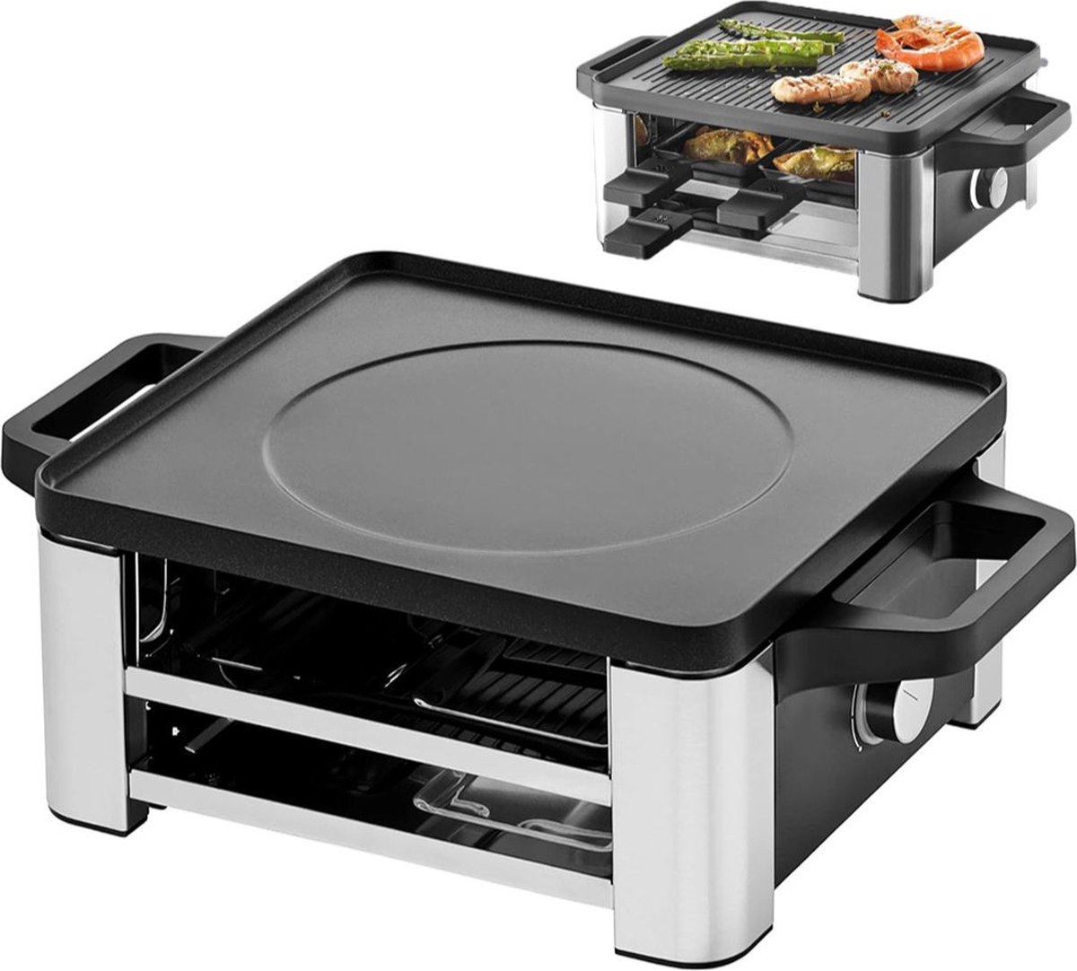 White-Label® Gourmetstellen - Raclette - Teppanyaki Bakplaat - Zwart