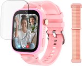 LEROYS Smartwatch Kinderen - GPS Horloge Kind - 4G - Kinderhorloge - Smartwatch Android - Kinder Smartwatch - Videobellen - GPS Tracker Kind - Roze - Incl. Simkaart - Elke polsmaat