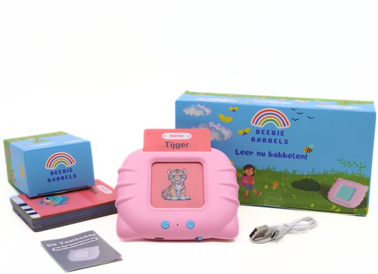 Beebie Babbels - De Taalbuddy - Roze Variant - Woordjes Leren - Het Spel om Nederlandse Woordjes te Leren - Educatief Speelgoed - Leer Nederlands - Montessori Speelgoed - Taalontwikkeling - Cognitieve Vaardigheden - Pratende Flitskaarten