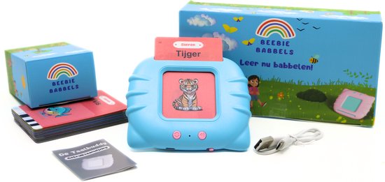 Beebie Babbels - De Taalbuddy - Blauwe Variant - Woordjes Leren - Het Spel om Nederlandse Woordjes te Leren - Educatief Speelgoed - Leer Nederlands - Montessori Speelgoed - Taalontwikkeling - Cognitieve Vaardigheden - Pratende Flitskaarten