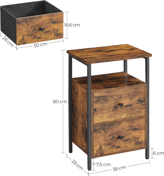 MIRA Home - Nachtkastje - Slaapkamer - Bijzettafel - Kast - Vintage - 28x38x60