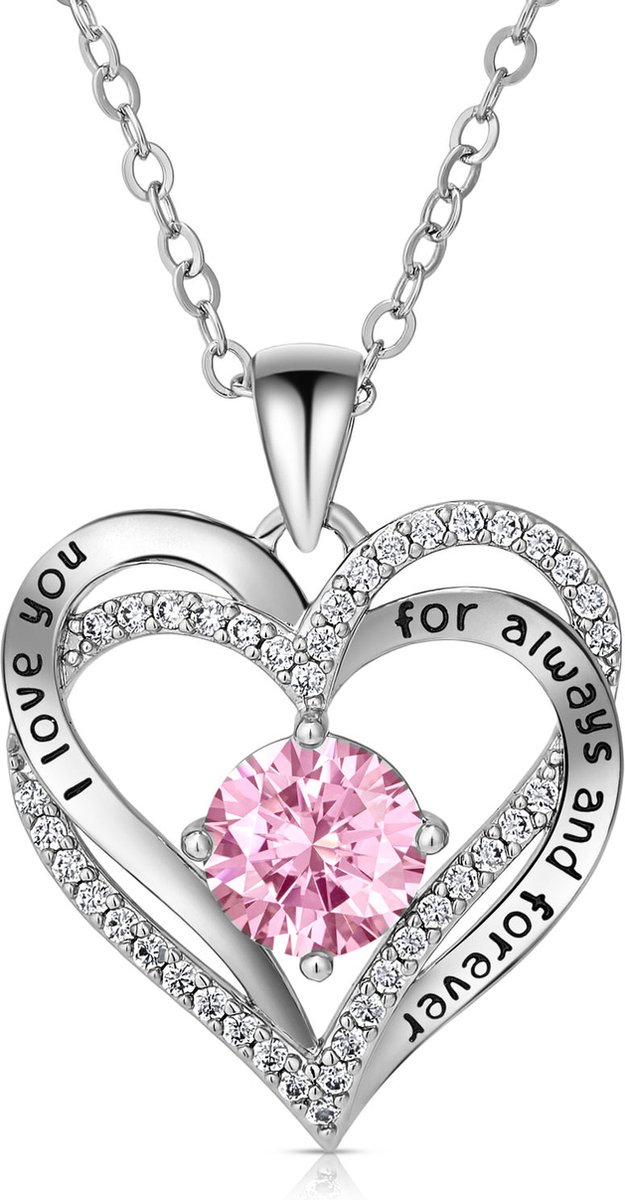 Juwelium Ketting + Flowerbox Geschenkset | Luxe Silverplated I Love You Hartjes Ketting met Zirkonia | Perfect Cadeau voor Vrouw, Vriendin, Moeder, Dochter