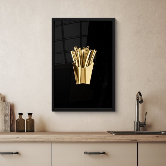 Cadre photo avec affiche - Cadre affiche 40x60 cm - Posters - Frites - Or - Chrome - Nourriture - Photo dans cadre - Décoration murale Cuisine - Accessoires Décoration murale - Décoration murale - Peintures