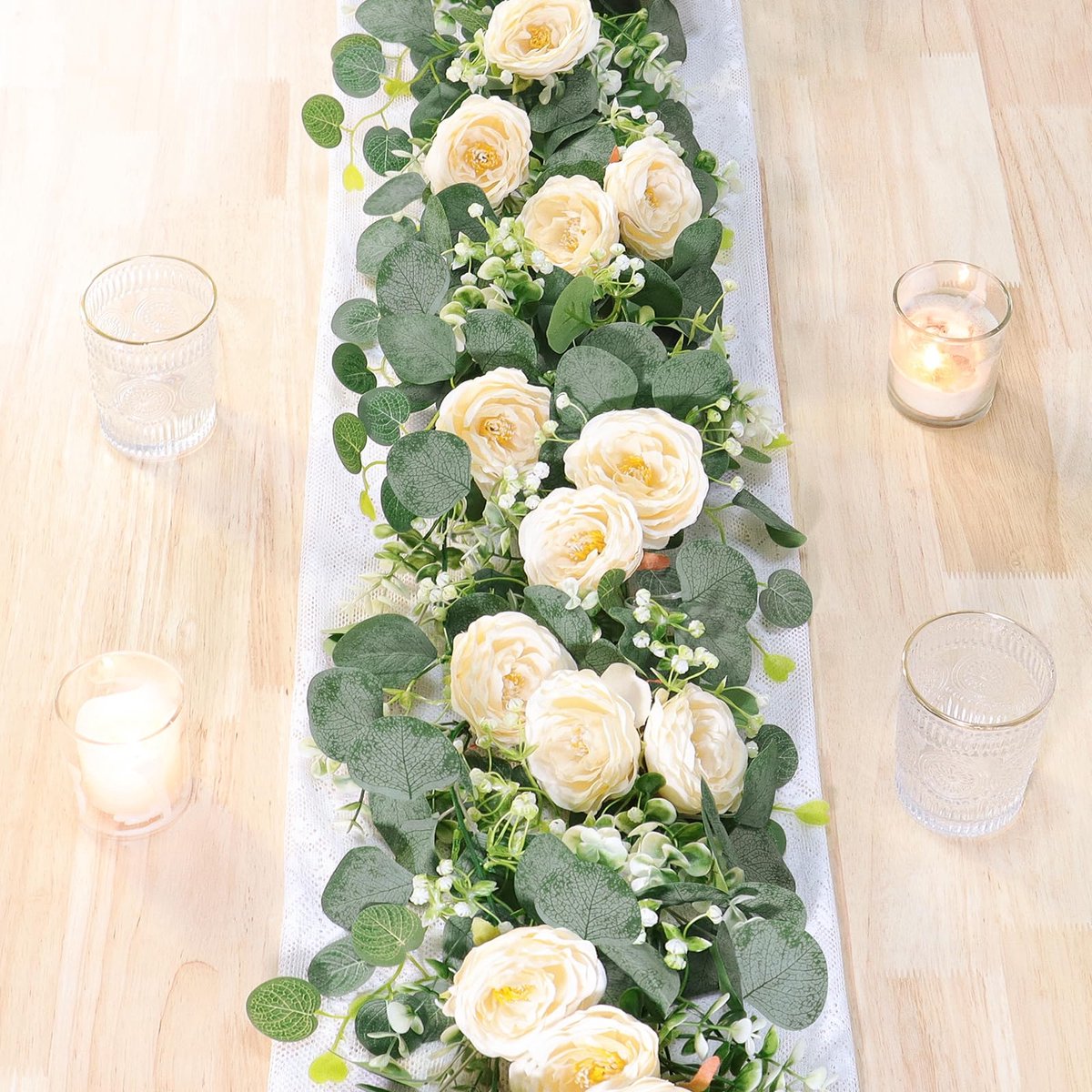 Goodivery ® Realistische Kunstbloemenslinger voor Feestelijke Decoratie en Bruiloften, 2 Stuks, Champagne Kleur