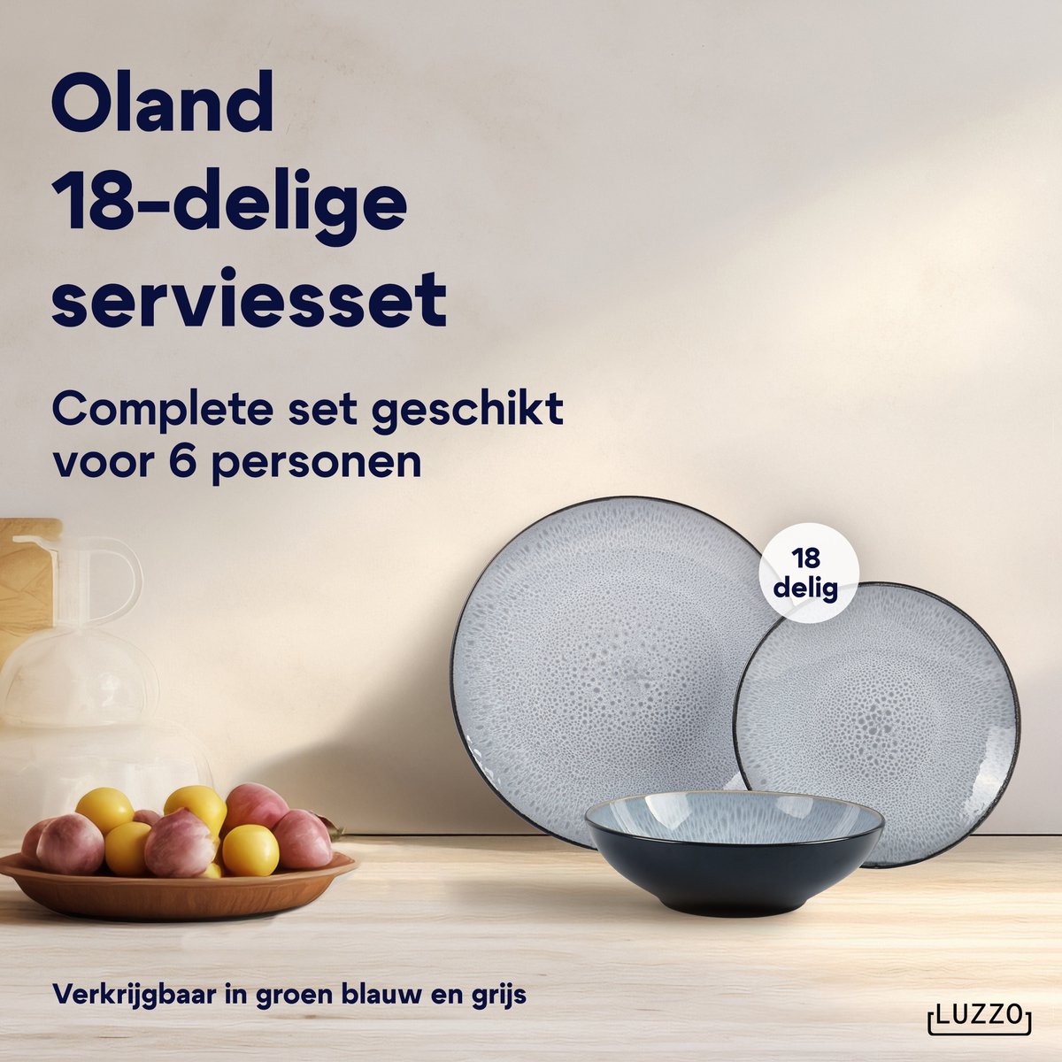 Serviesset Luzzo® Oland 6 persoons 18 delig Reactive glazing - Grijs