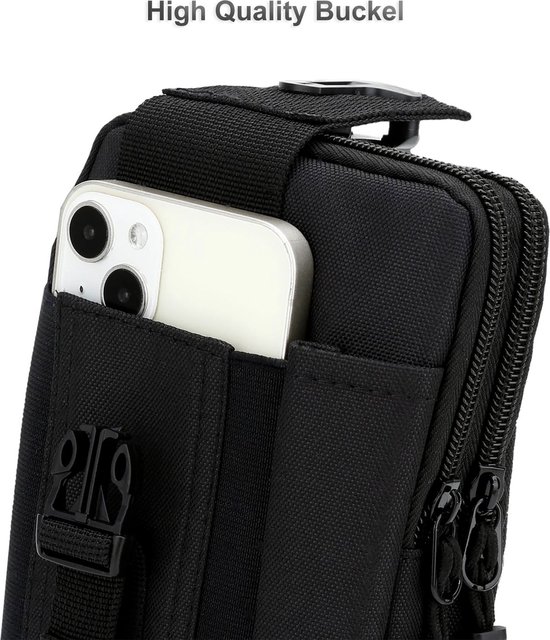 Hoesje geschikt voor WIKO DARKNIGHT in effen zwart tactische mobiele telefoon molle EDC etui compatibel schoudertache militaire riem case cover