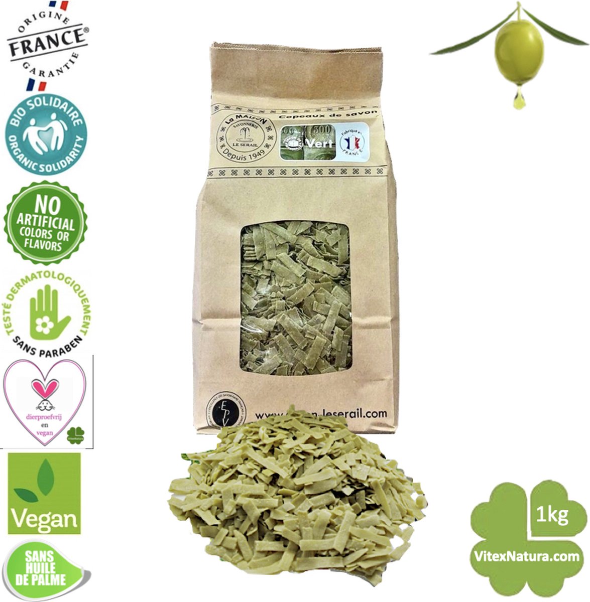 Goedkoopste Marseille zeepvlokken Olijf olie | 1kg | Ecologisch en Milieuvriendelijk | Le Serail | Multifunctioneel | Puur natuur