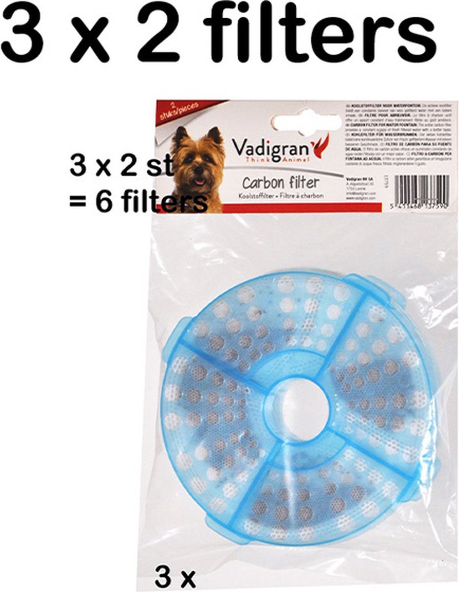 ** 3 x **Vadigran - koolstoffilter voor drinkfontein - waterfontein 13758 ** 2 st = 6 st