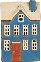 IB Laursen - keramieken huisje - waxinelichthouder - blauw bruine deur - 27655-13
