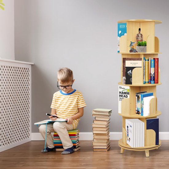 COSTWAY Boekenkast voor kinderen, 3-verdiepingen kinderrek met 2 dozen & 5 vakken, speelgoedrek opbergrek van hout voor kinderkamer slaapkamer, 77 x 29 x 94 cm (Wit Grijs, 5 vakken