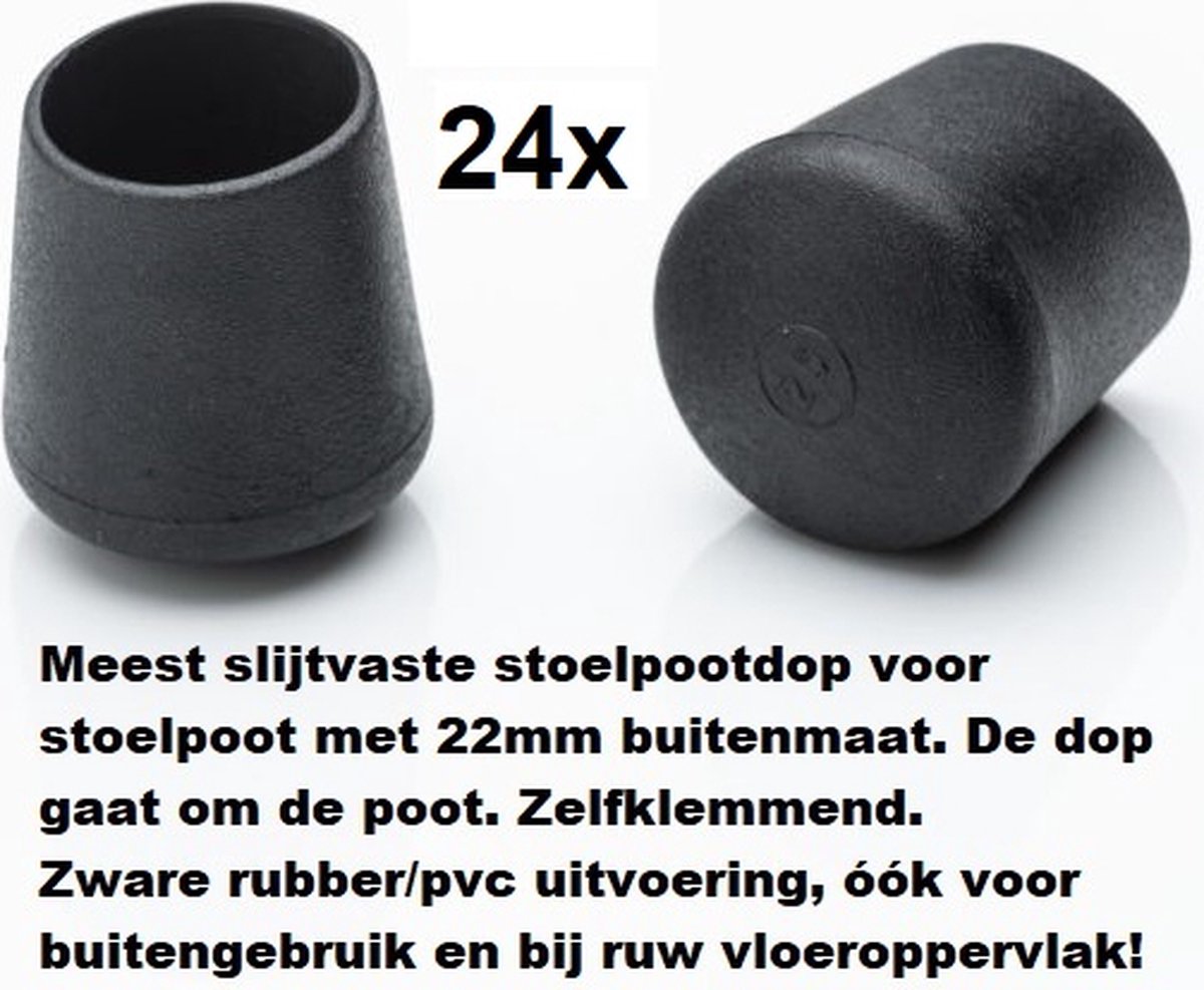 Stoelpootdoppen (24 stuks) voor 22mm buis ronde stoelpootdop voor ronde poot omdop zware kwaliteit zeer stevig slijtvast pootdoppen