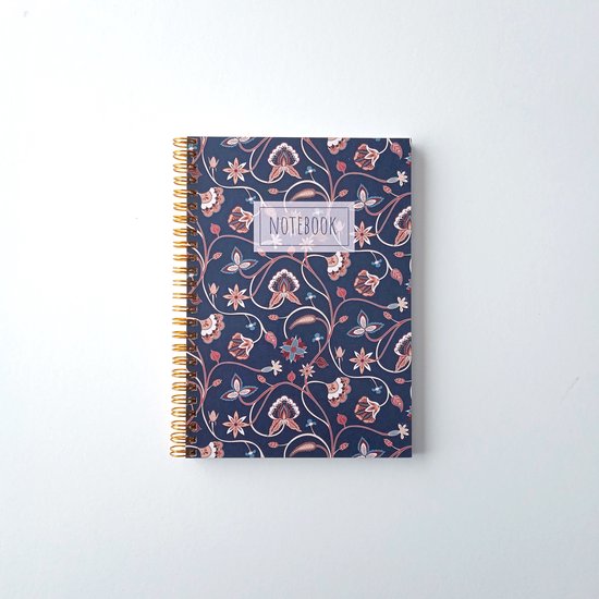 Luxe notitieboek A5 - Boho blauw - Cadeautje juf - Notitieboek met ringband - Bloemen - Gelijnd - Notitieboekje met harde kaft - cadeau meisje