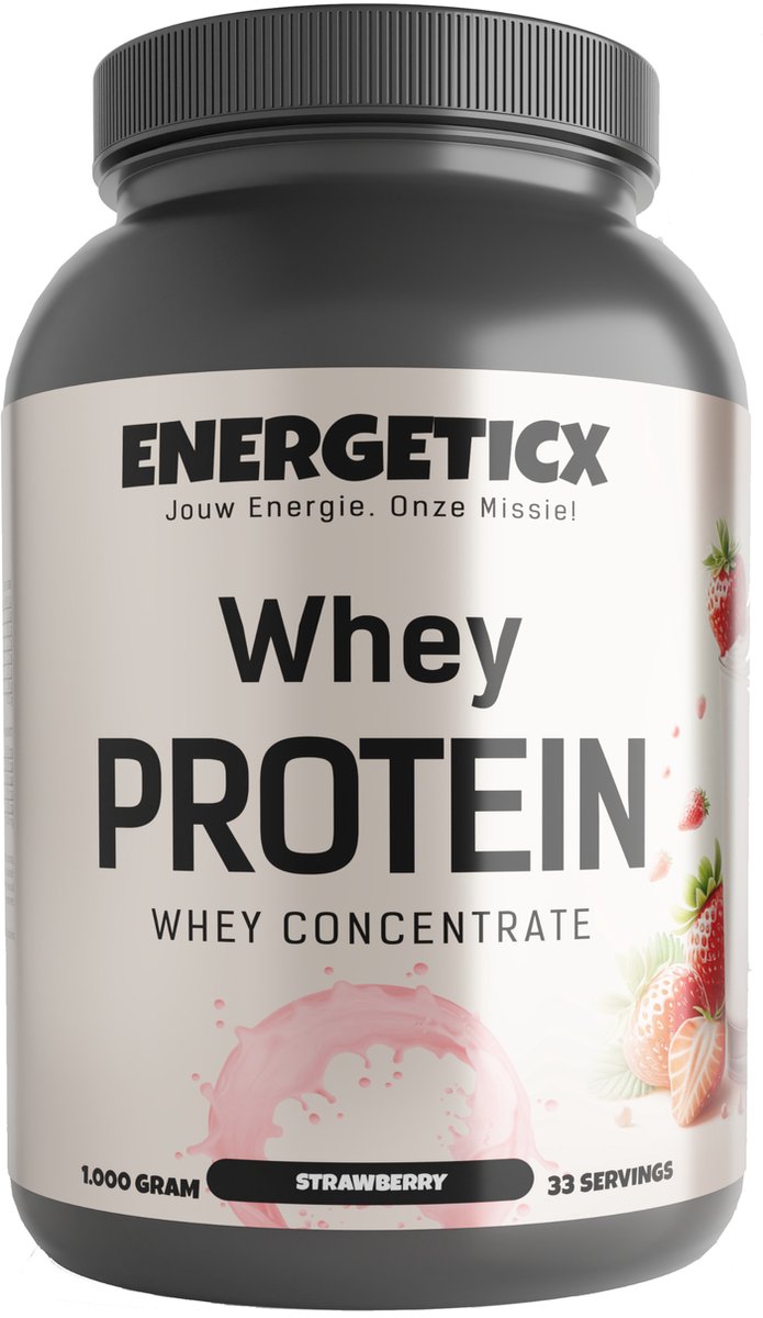 Goedkoopste EnergeticX Whey Proteïne Aardbei – Hoogwaardige Eiwitshake voor Spierherstel - 33 shakes (1000 gram