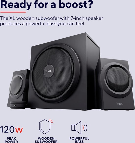 Trust Yuri - PC Speaker set - 2.1 speakerset - 2 bureau speakers + subwoofer - 3.5mm aansluiting - Zwart