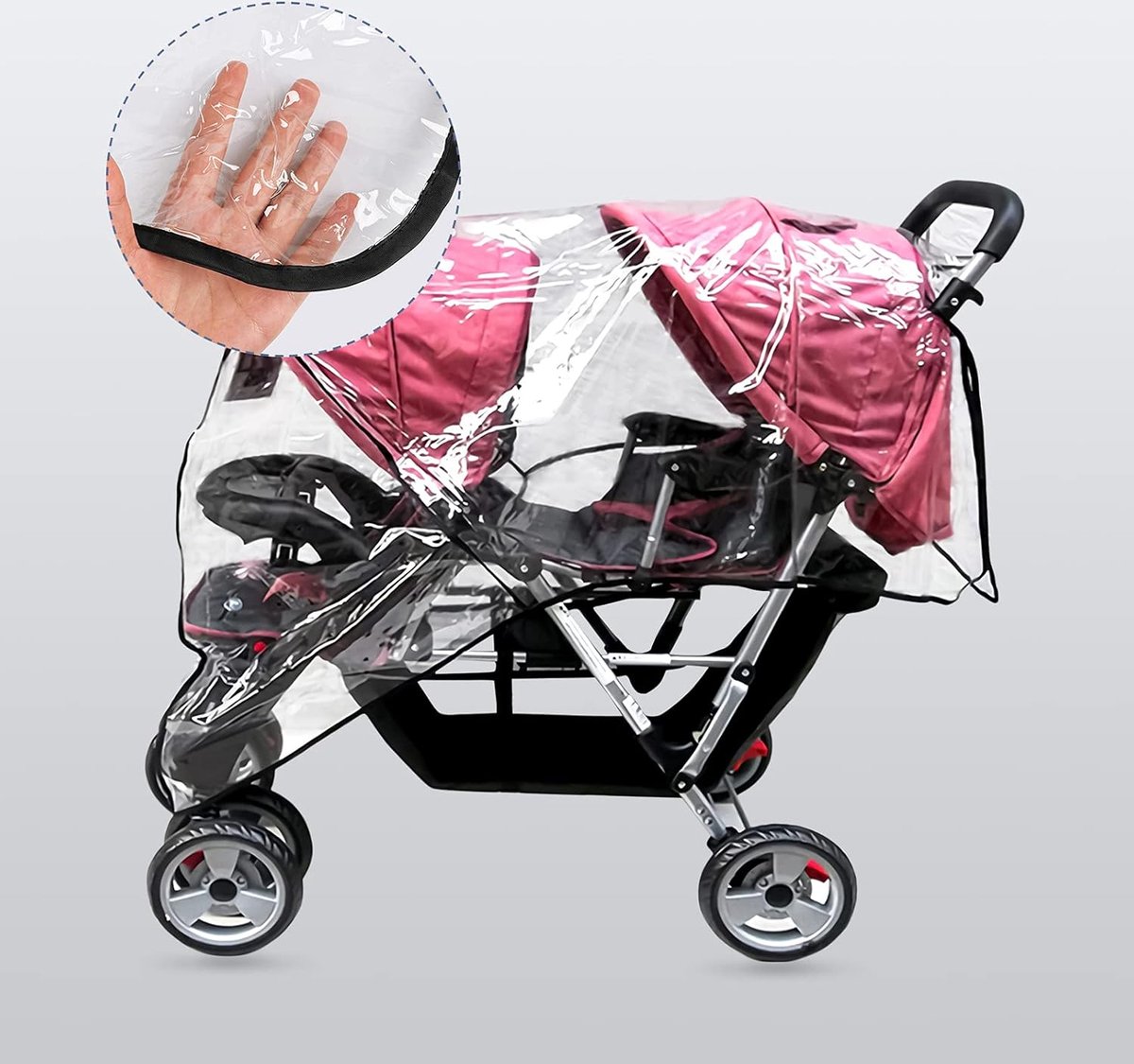 Universele regenhoes voor dubbele kinderwagen - Zachte, niet-giftige regenhoes - Transparante, winddichte, stofdichte hoes, Brother kinderwagen regenhoes - Stroller Sports kinderwagen waterdichte hoes – foto 4