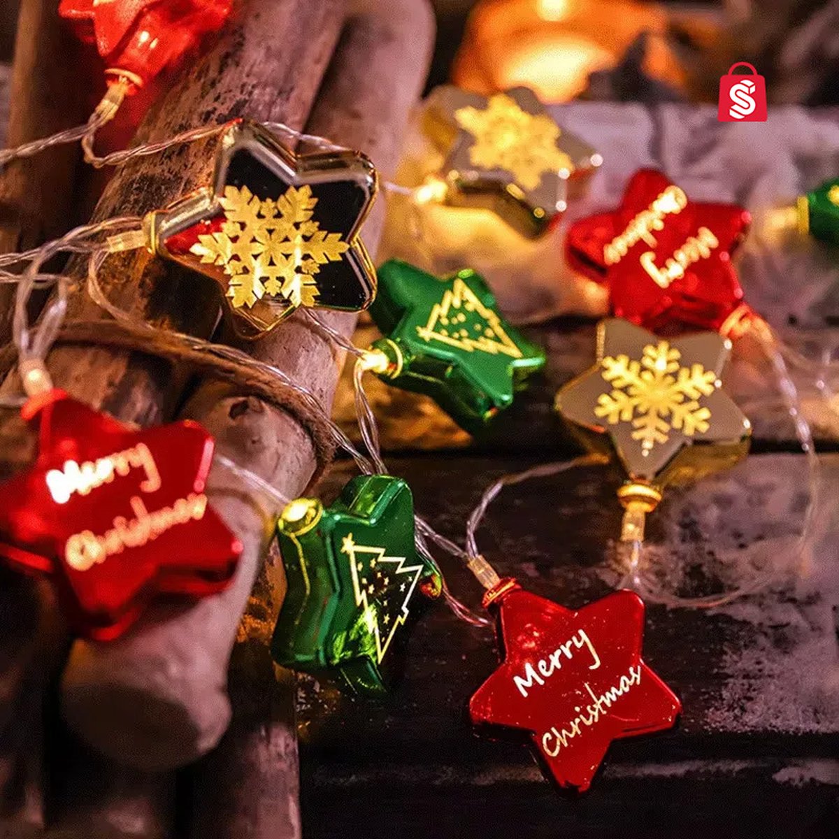 LED lichtslinger Sterballen hip | Warm wit | 6m 40 leds 8 standen | Lichtslinger | Kerstlampjes | Kerstlamp | verlichte kerstballen | verlichte kerstfiguren | lampjes boom