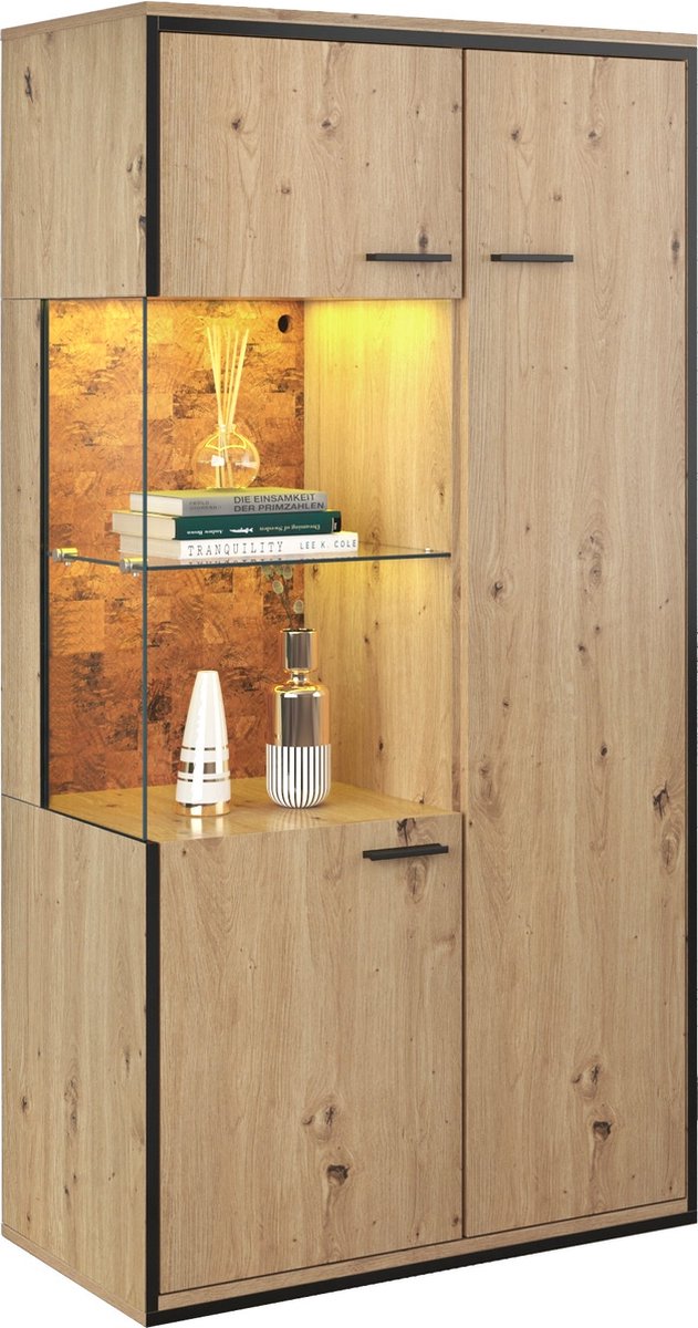 Merax Moderne Vitrine met LED-verlichting - 150x78x40 cm - Glazen Deur, Verstelbare Planken en Glasbodem - Show- en Presentatiekast met 15 Kleuropties
