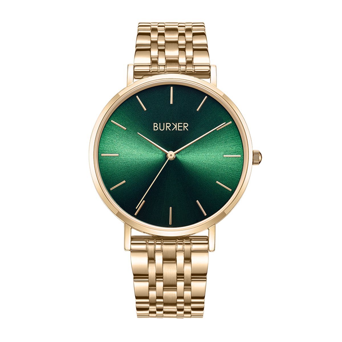 BURKER Ruby Horloge Dames - Rond - Goud Groen - Schakelband - 38 mm