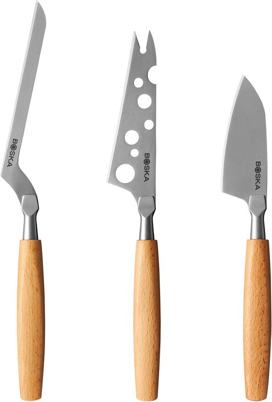 Boska Amigo – Set de 3 – Pour chaque type de fromage – Antiadhésif – Ergonomique – Acier inoxydable et bois de hêtre
