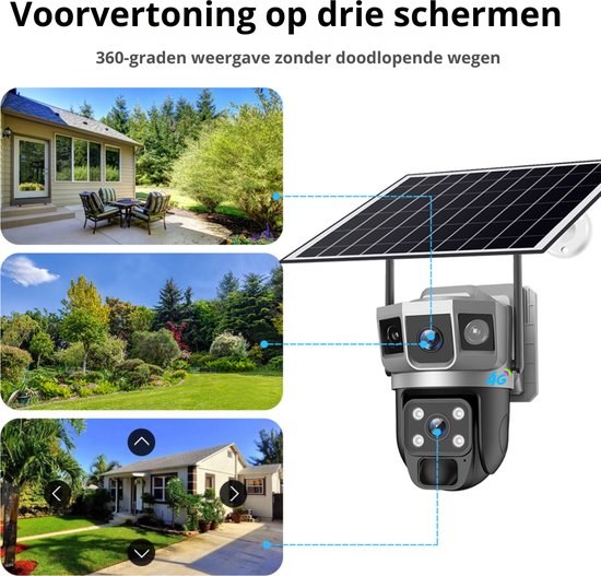 Narvie VTS02-G 4G Solar Beveiligingscamera - 4MP Triple-Lens, WiFi & 4G, Zonne-energie en USB-C, Full-Color Nachtzicht PIR & Radar Bewegingsdetectie van NARVIE — afbeelding 5