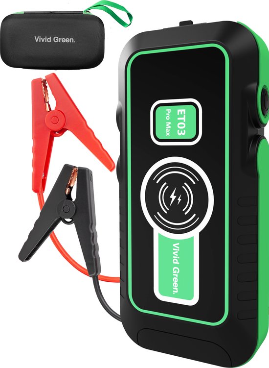 Jumpstarter 12V voor Auto - 20.000 mAh - 4-in-1 Starthulp Met Powerbank, LED Zaklamp en SOS Noodlicht - In Opbergkoffer - Vivid Green