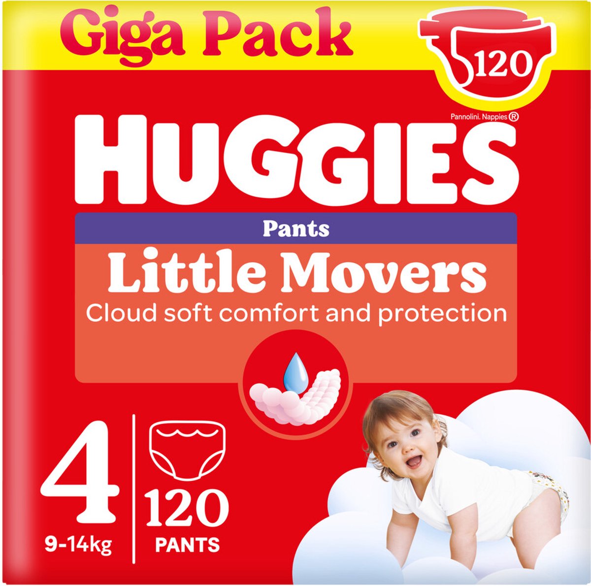 Goedkoopste Huggies® Little Movers baby luierbroekjes, Maat 4 (9 tot 14 kg), 120 luierbroekjes met Disney© designs, Giga pack