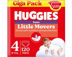 Huggies® Little Movers baby luierbroekjes, Maat 4 (9 tot 14 kg), 120 luierbroekjes met Disney© designs, Giga pack