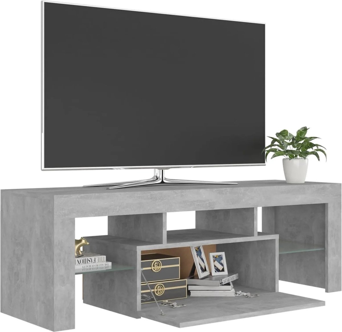 DHN TV Meubel - Tv-Kast Met Led Verlichting - Woonkamer Huiskast - Moderne Tv-Standaard - Beton Grijs - 120X35X40 Cm