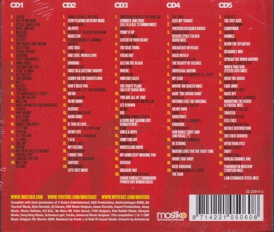 Dos de pochette de CD avec listes de pistes pour 5 CD : CD1, CD2, CD3, CD4, CD5. Volume 2.