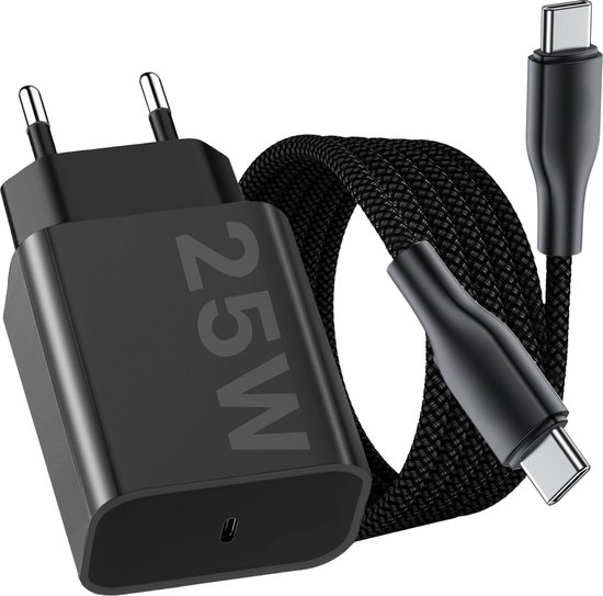 Snellader Samsung 25W USB-C adapter met 3m nylon kabel PPS Fast Charging voor S25 S24 S23 S20 Tab