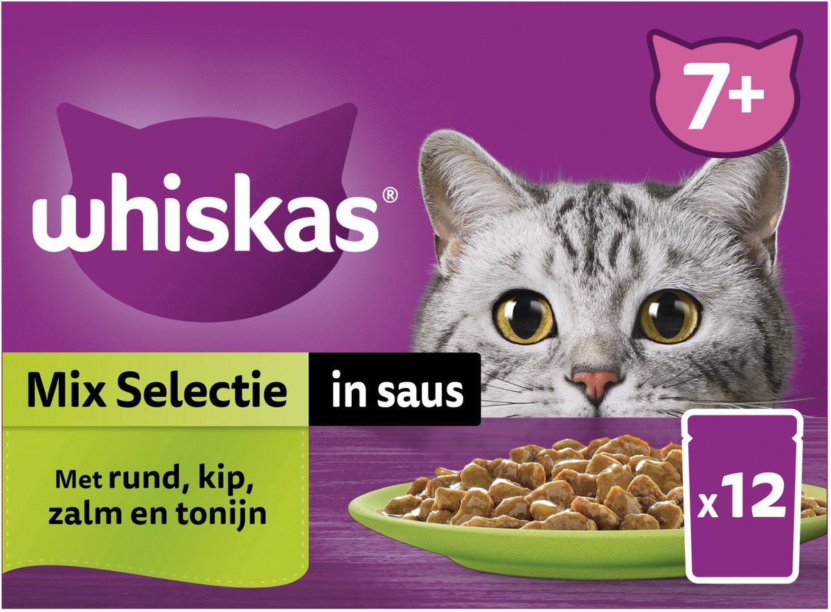 Whiskas 7+ Mix Selectie in saus multipack (12 x 85 g) 4 verpakkingen (48 x 85 g)