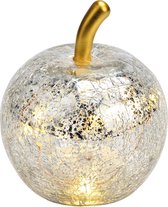 Pomme décorative en verre avec lumière 10 LED & minuterie, argent, 11x12 cm | 10031672