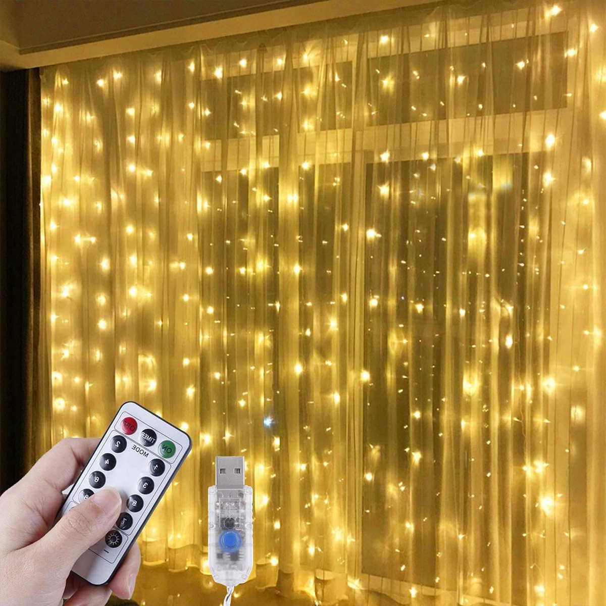 oCreon LED Lichtgordijn 3x3m 300 LED's Warm Wit - 8 Modus & USB - Kerst - Bruiloft - Slaapkamer