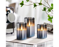 foto van YONO Led Kaarsen met Bewegende Vlam - 3 Stuks - Afstandsbediening - Timer - Dimfunctie - Dinerkaarsen - Flikkerende Kaars op Batterijen - Rookglas