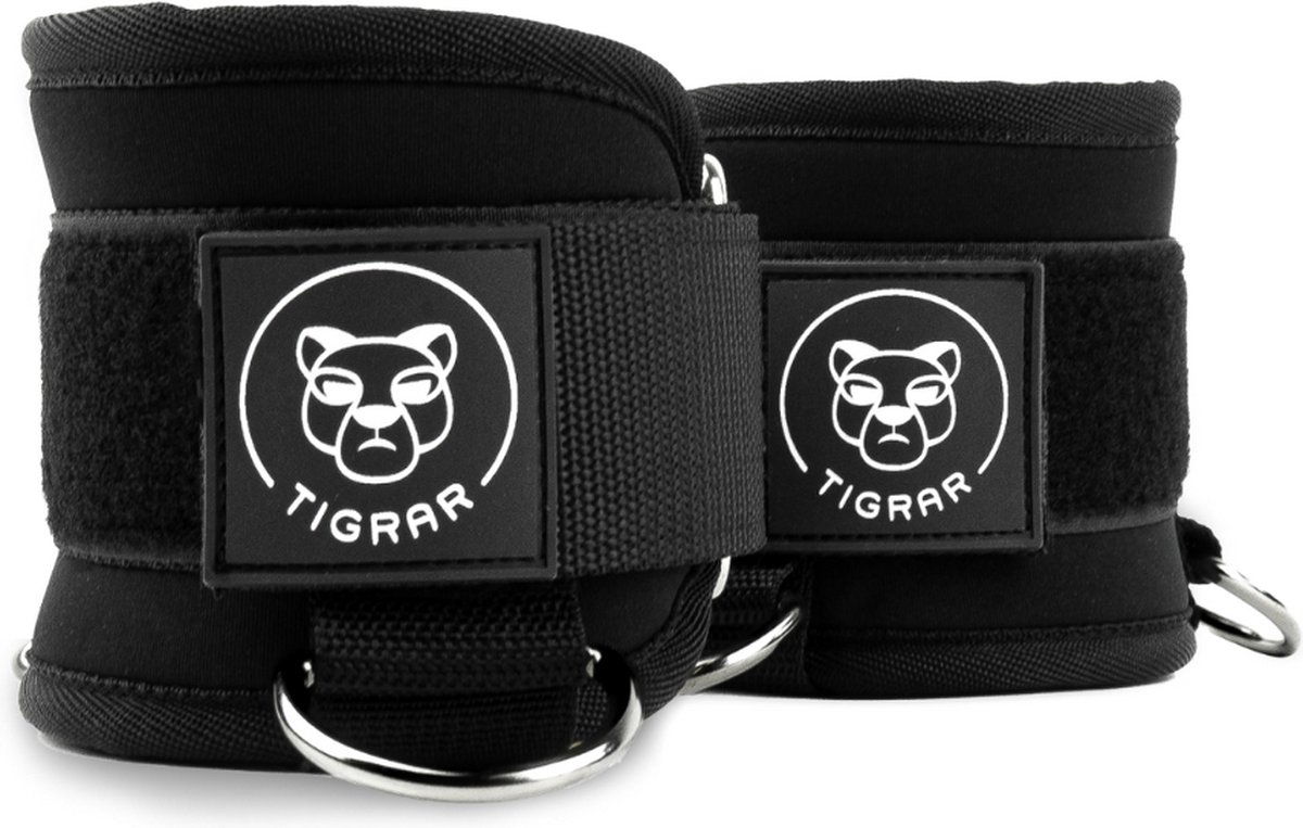 Tigrar Ankle Straps - Enkelband Fitness - Ankle Strap - Fitness Accessoires - Enkel Straps - Zwart met Kickback Strap