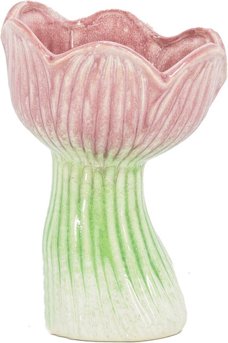 homebound by ky Aardewerk vaas tulp blauw/roze | 10,8x10,3x15cm | bloemenvaas keramiek bloem Multi