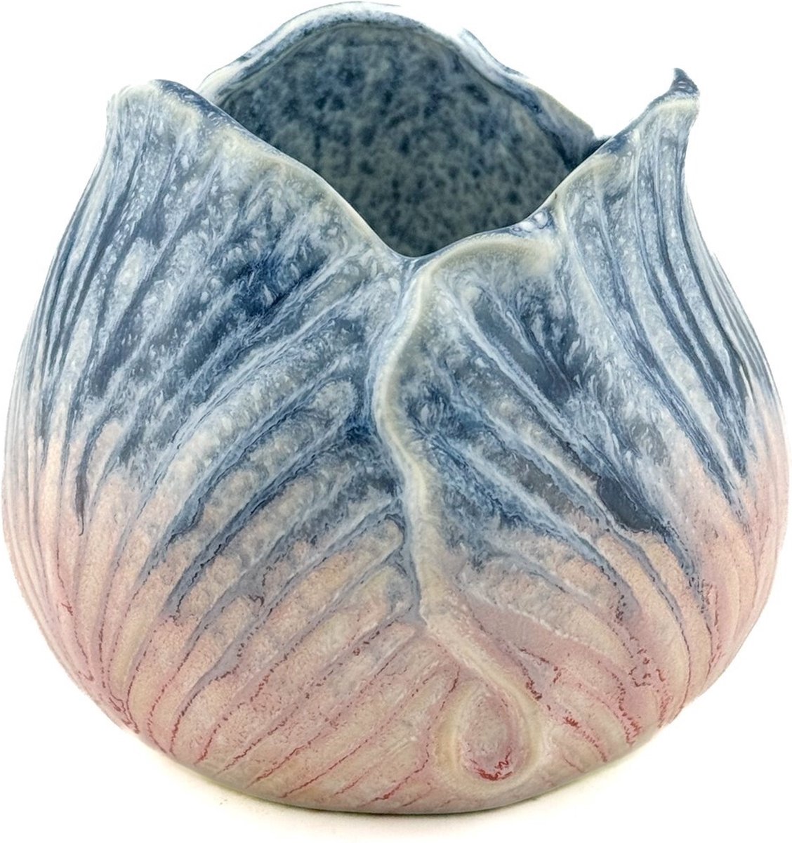 homebound by ky Aardewerk vaas tulp blauw/roze | 12,7x12,5x11cm | bloemenvaas keramiek bloem Multi