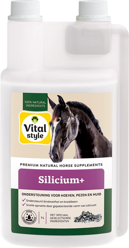 VITALstyle Silicium + - Paarden Supplement - Unieke Gepatenteerde Vorm Van Silicium - Met MSM & Glucosamine - 1 L