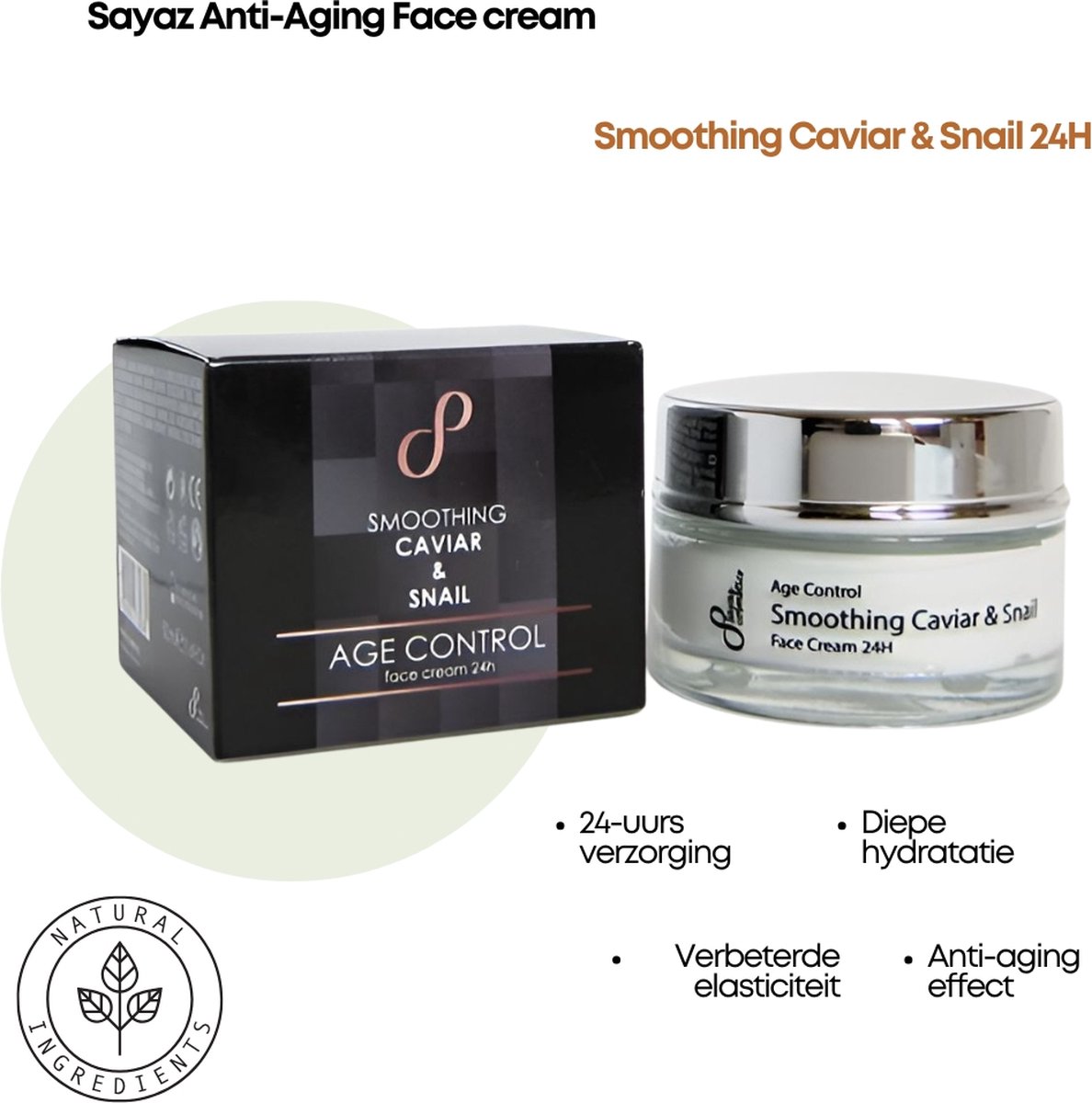 Goedkoopste Anti Age Crème Sayaz 24H met Kaviaar & Slakkenextract – Luxe Huidverzorging, SPF 15 & Intense Hydratatie 50ml