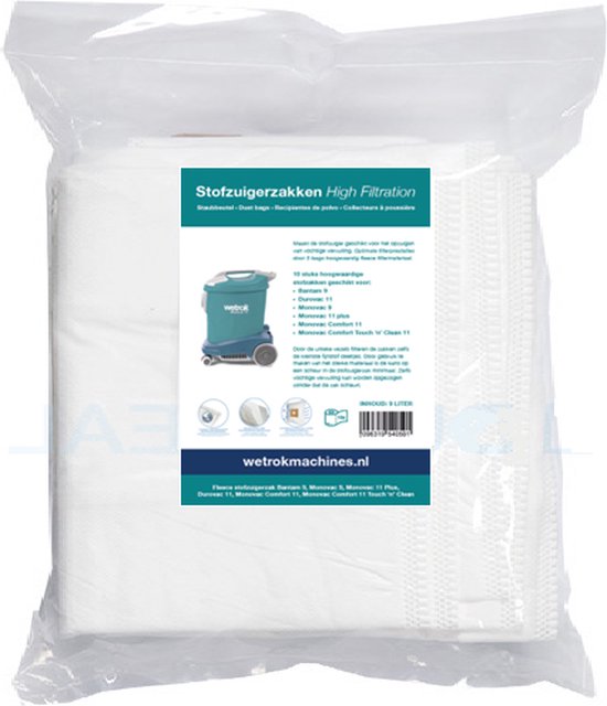 Wetrok Stofzuigerzakken, geschikt voor Bantam 9, Monovac 9, Durovac 11, Comfort 11