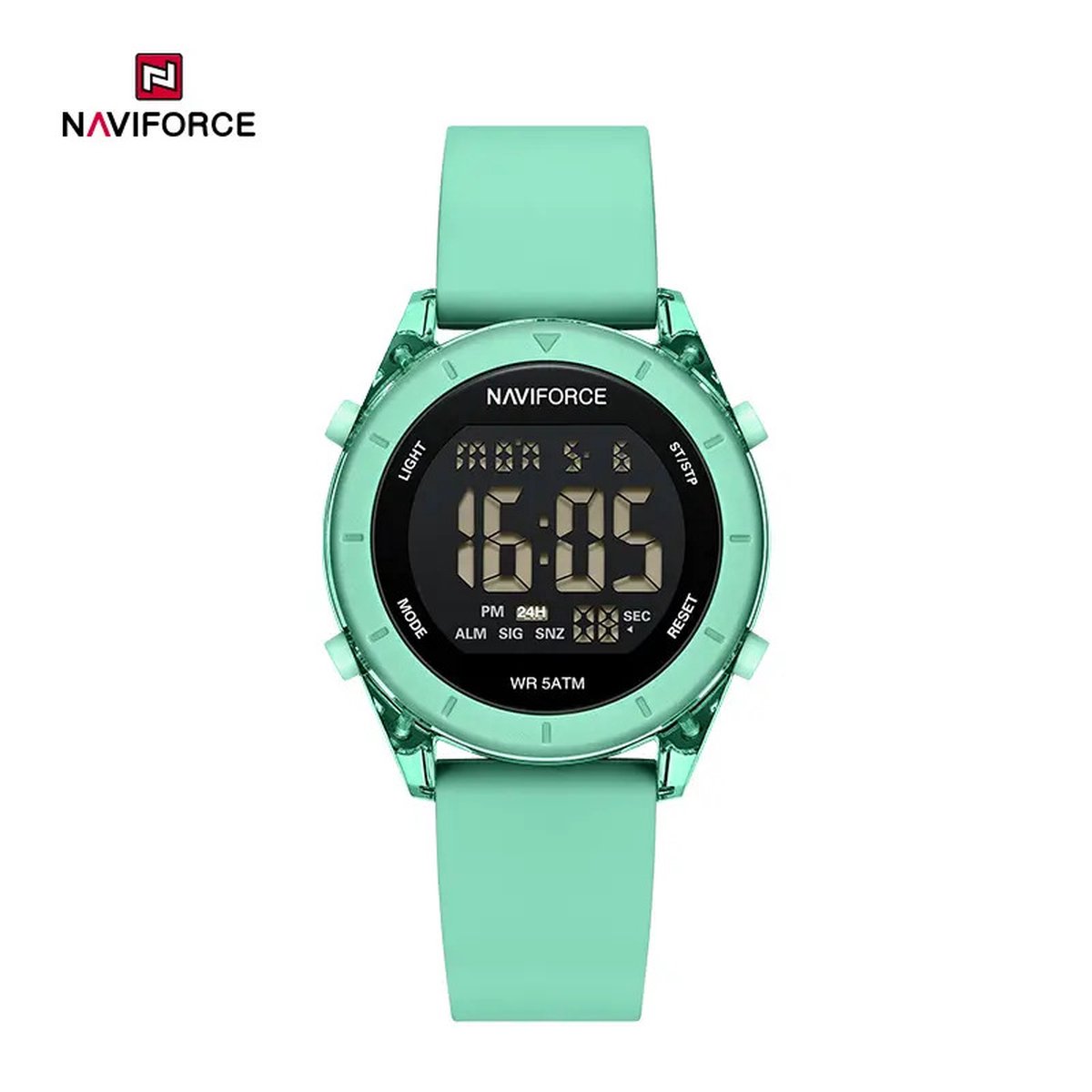 NAVIFORCE horloge met lichtgroene siliconen polsband, zwarte wijzerplaat en lichtgroene horlogekast voor jongens en meisjes met stijl ( model 7108 QQ )