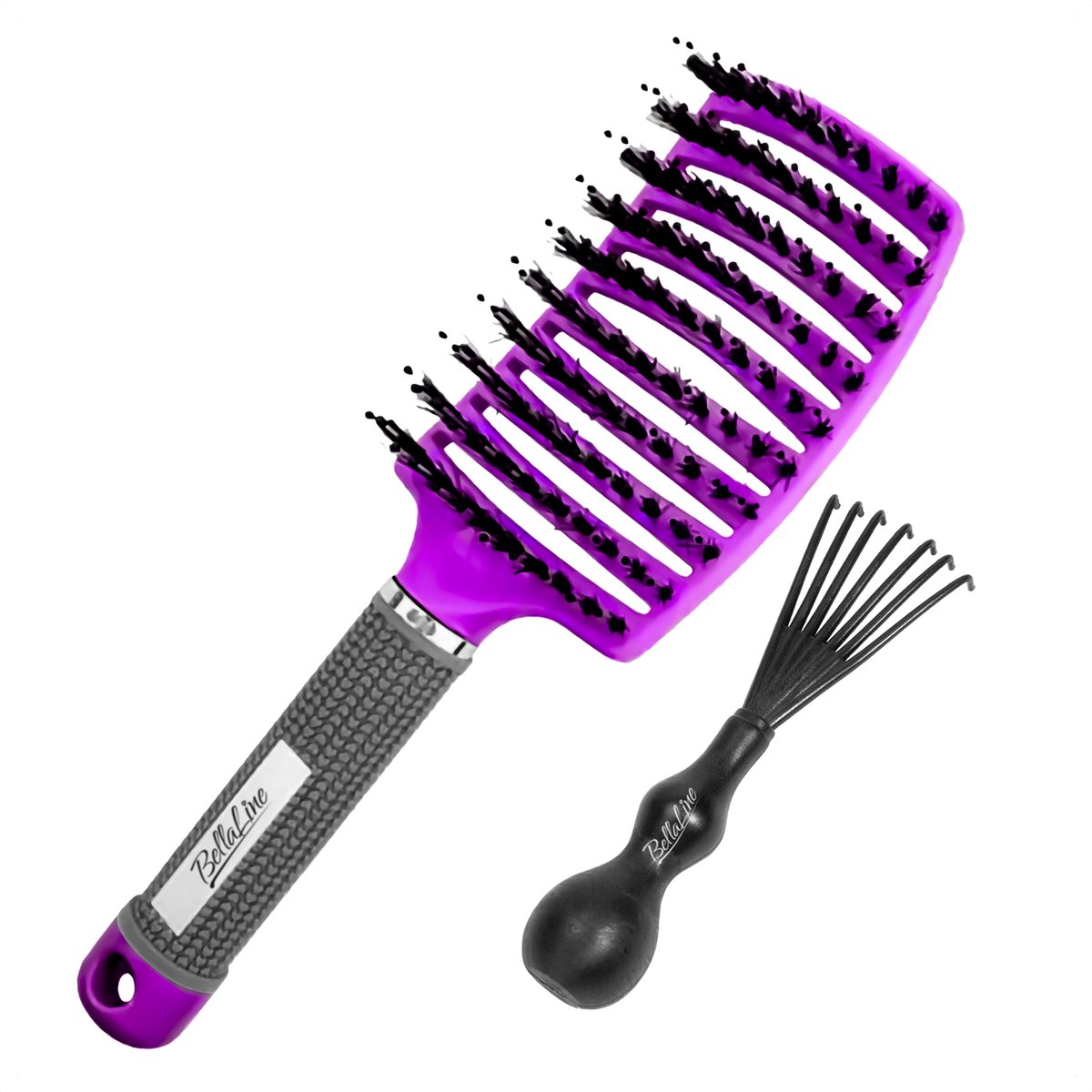 BellaLine - Anti-klit Haarborstel - Curved - Paars