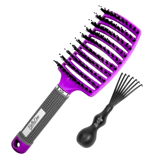 BellaLine - Anti klit Haarborstel - Paars - Detangling - Hair brush - Detangler brush - Kappers borstel - Ronde - Haarborstel - varkenshaar - tangle - zwijnenhaar - Föhn - Verzorging - Haargroei - Hoge kwaliteit - Hoofdhuid verzorging