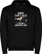 Zwarte unisex hoodie met “ Kleurrijke Snowboard Can't talk I am on an other line – Sneeuw – Wintersport “ Print Full Color Color merk Roly maat S