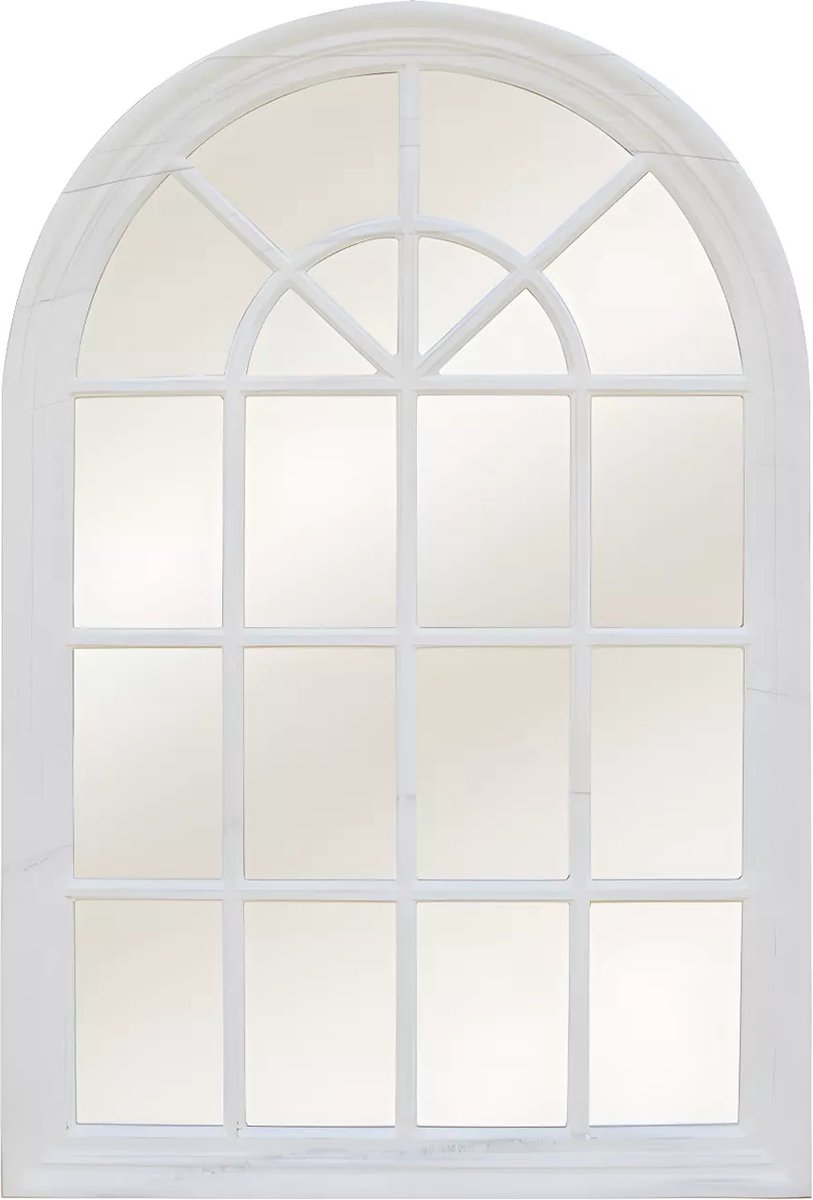Vente-unique Vensterspiegel in paulowniahout - H 120 x B 80 cm - Wit met verouderd effect - MONTESQUIEU